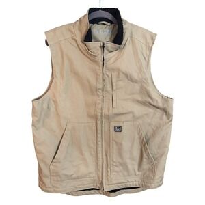 Fintech Sherpa Lined Work Vest Khaki XL Pockets Zip Front Utility Outdoor